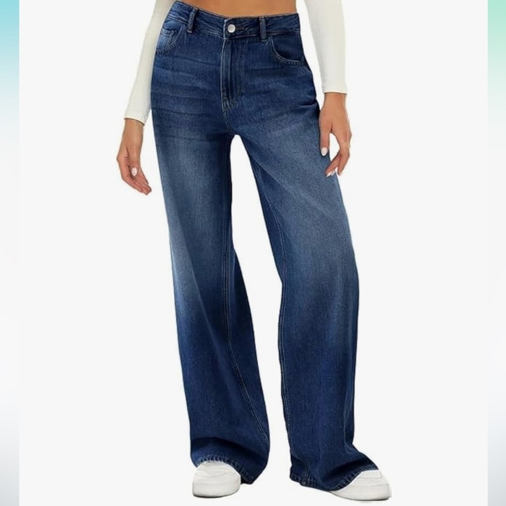New HDLTE Women Wide Leg Jeans High Waist Baggy Jeans Loose Boyfriend Y2K Style